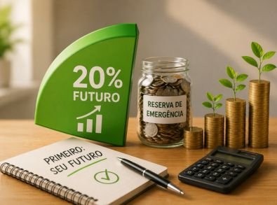 Representação dos 20% do orçamento destinados à reserva de emergência e investimentos no método 50-30-20.